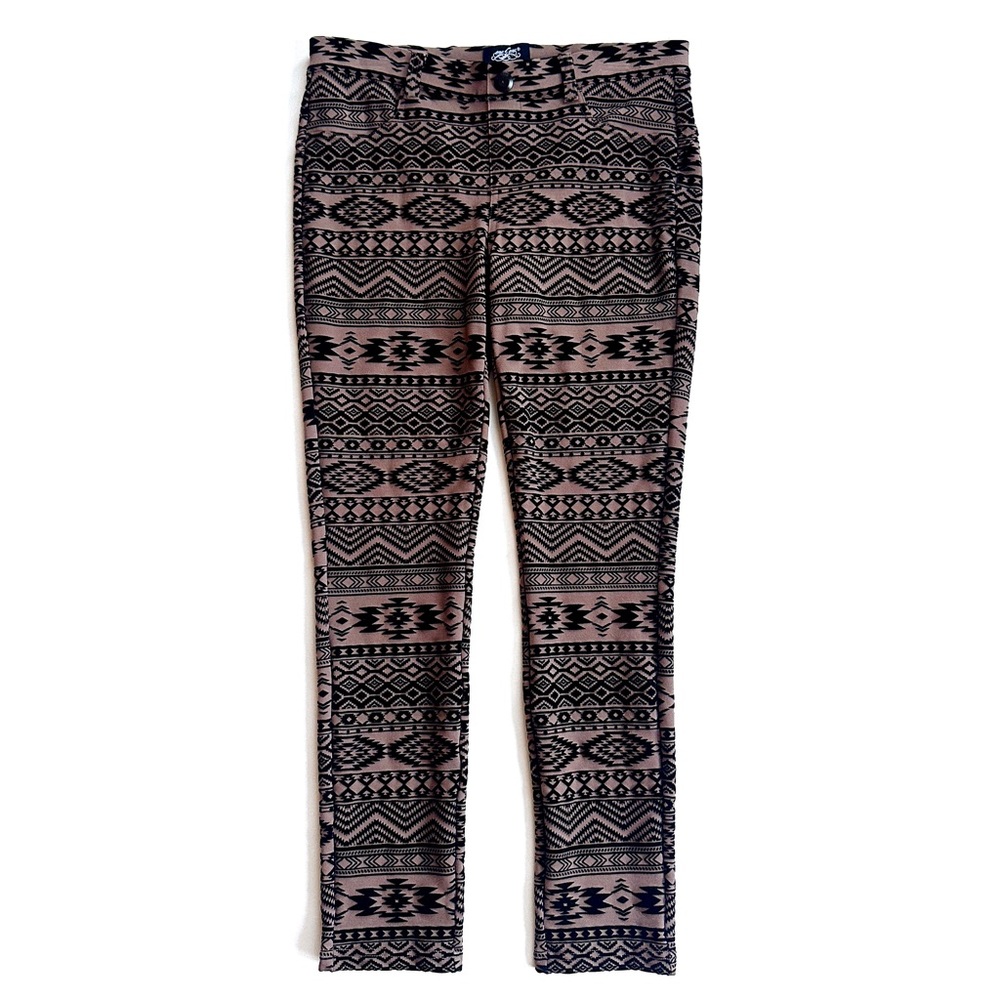 ONE 5 ONE BUMP IT UP SHAPE SHIFTER BROWN BLACK AZTEC PRINT PULL-ON PANTS SzM